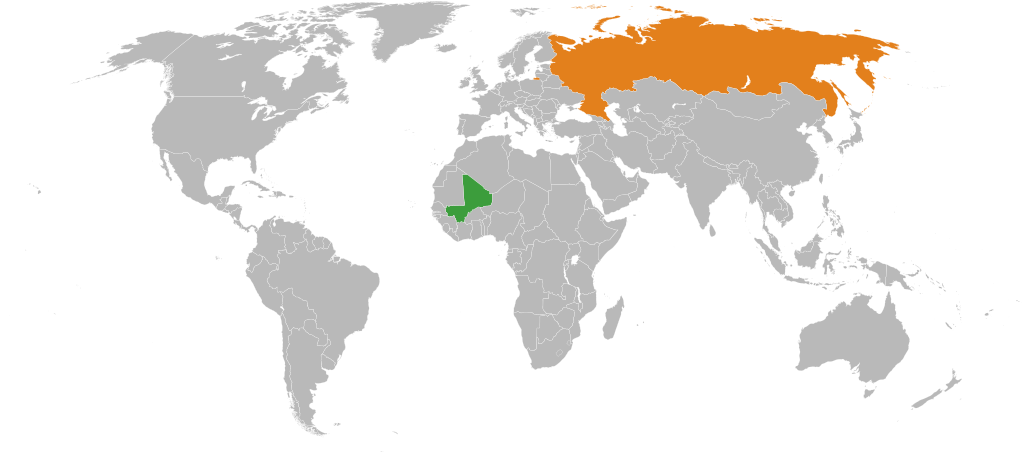 Map showing Russia and Mali.